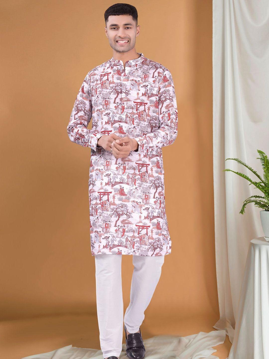 shiwam-ethnix-ethnic-motifs-printed-band-collar-regular-kurta-with-pyjama