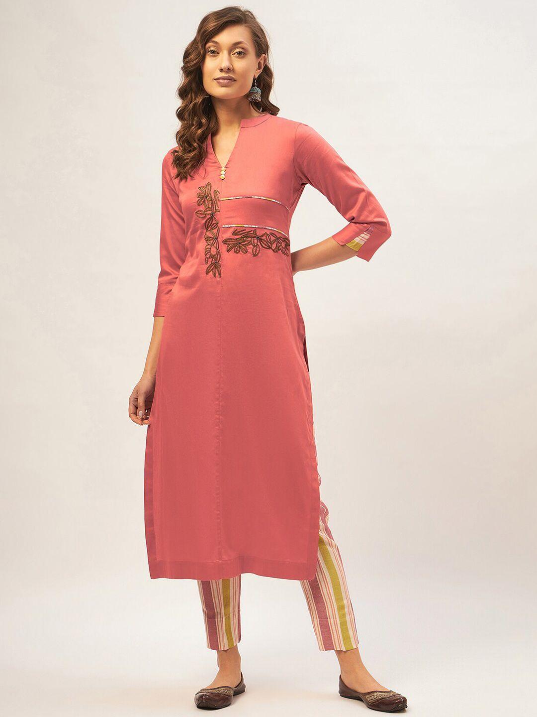 stado-floral-embroidered-thread-work-detailed-pure-cotton-straight-kurta-with-trouser