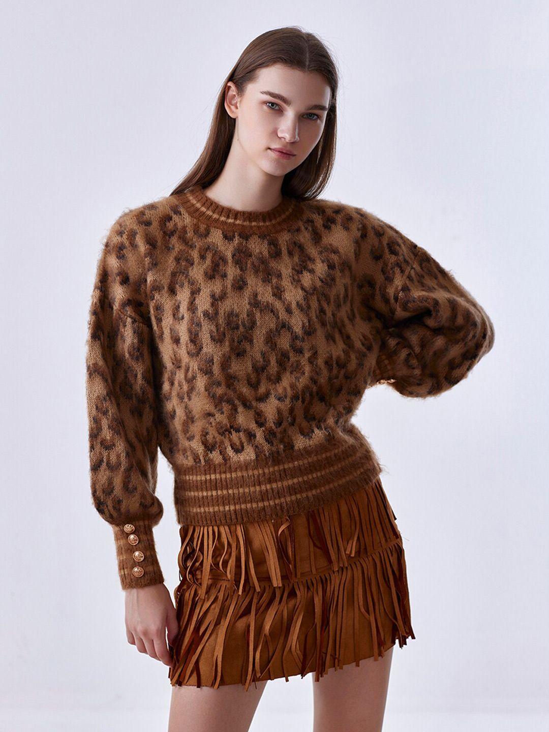 cover-story-beige-&-brown-animal-printed-ribbed-pullover