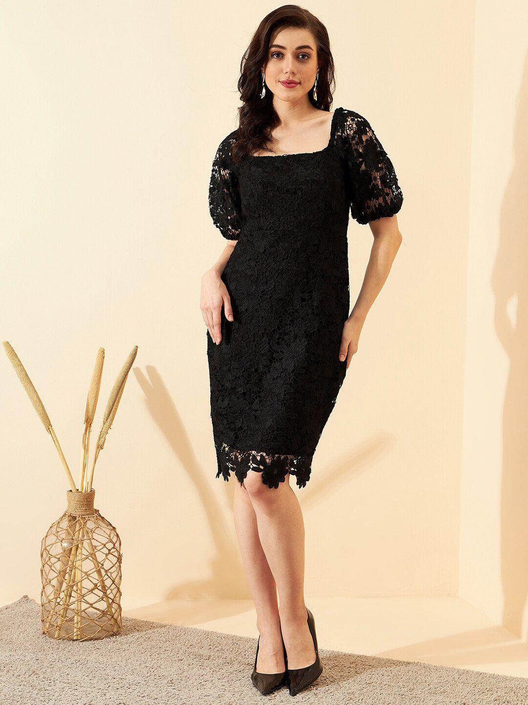 magre-floral-self-design-square-neck-puff-sleeves-lace-sheath-dress