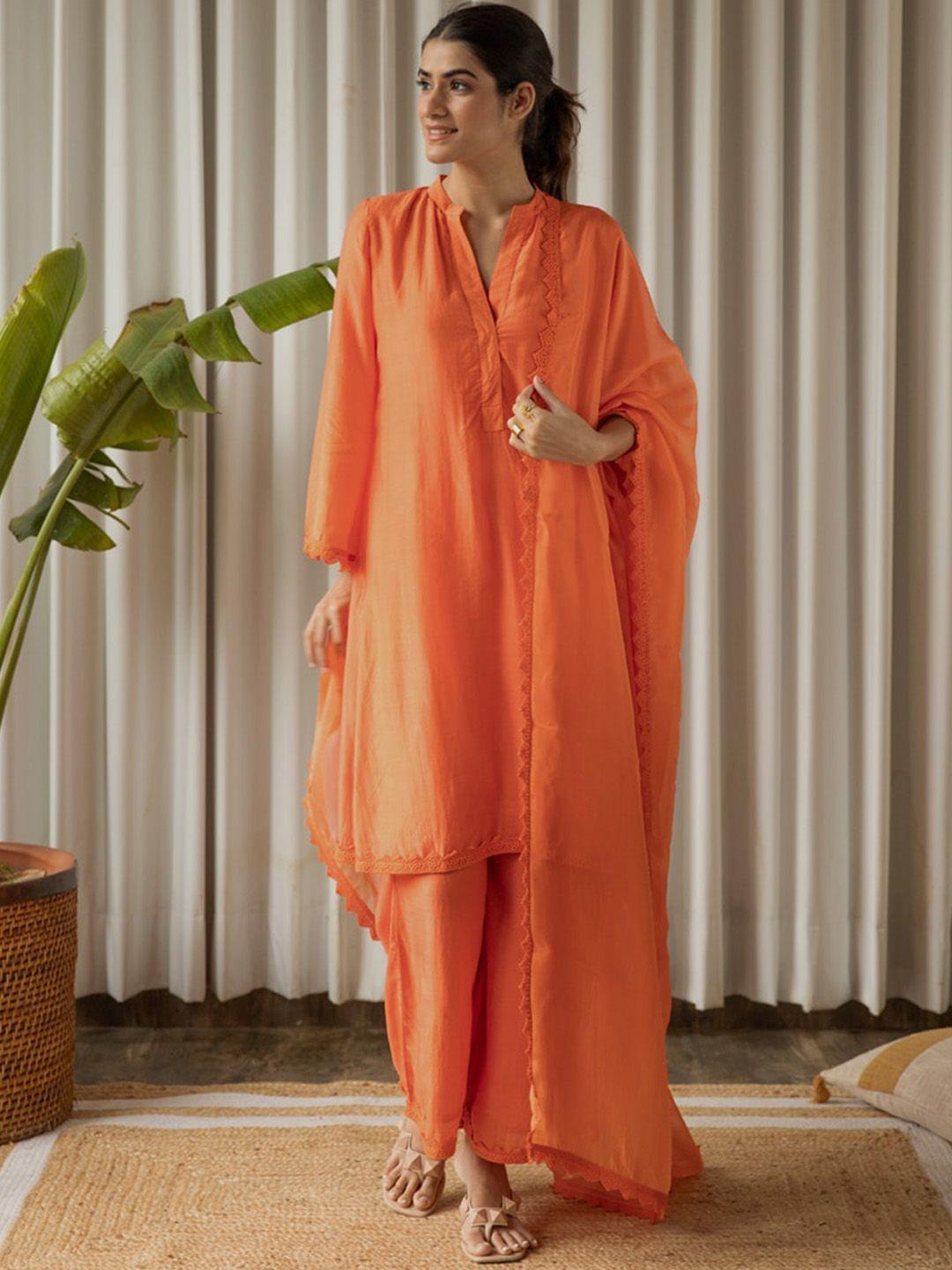 kapraaha-mandarin-collar-pure-cotton-kurta-with-trousers-with-dupatta