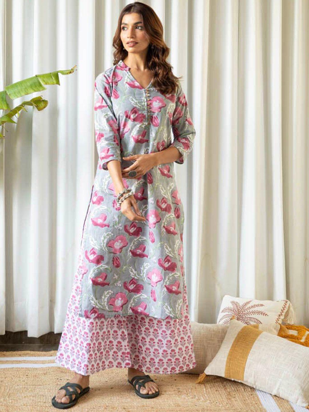 kapraaha-floral-printed-pure-cotton-kurta-with-palazzos