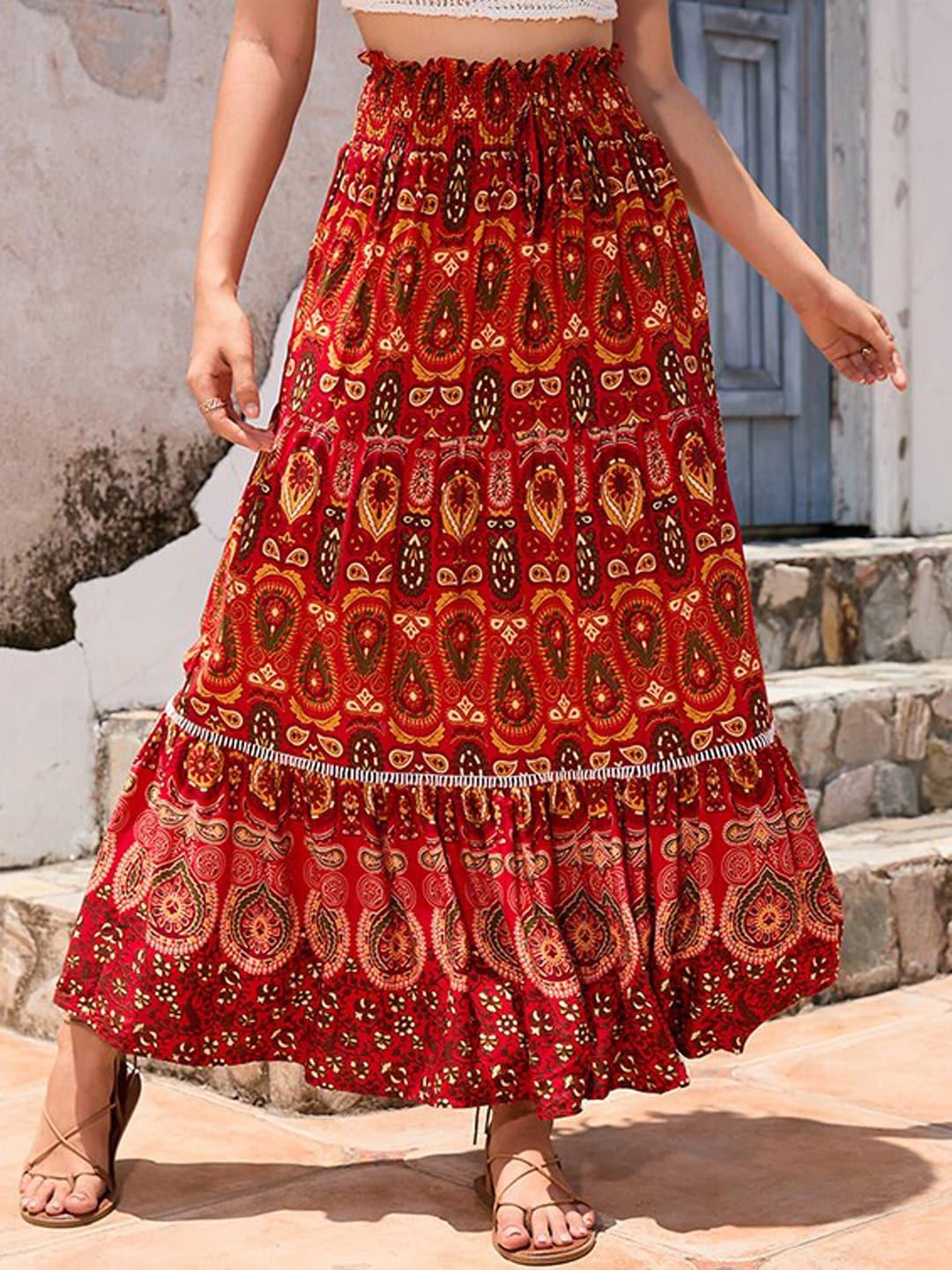 stylecast-red-ethnic-motifs-printed-flared-maxi-skirt