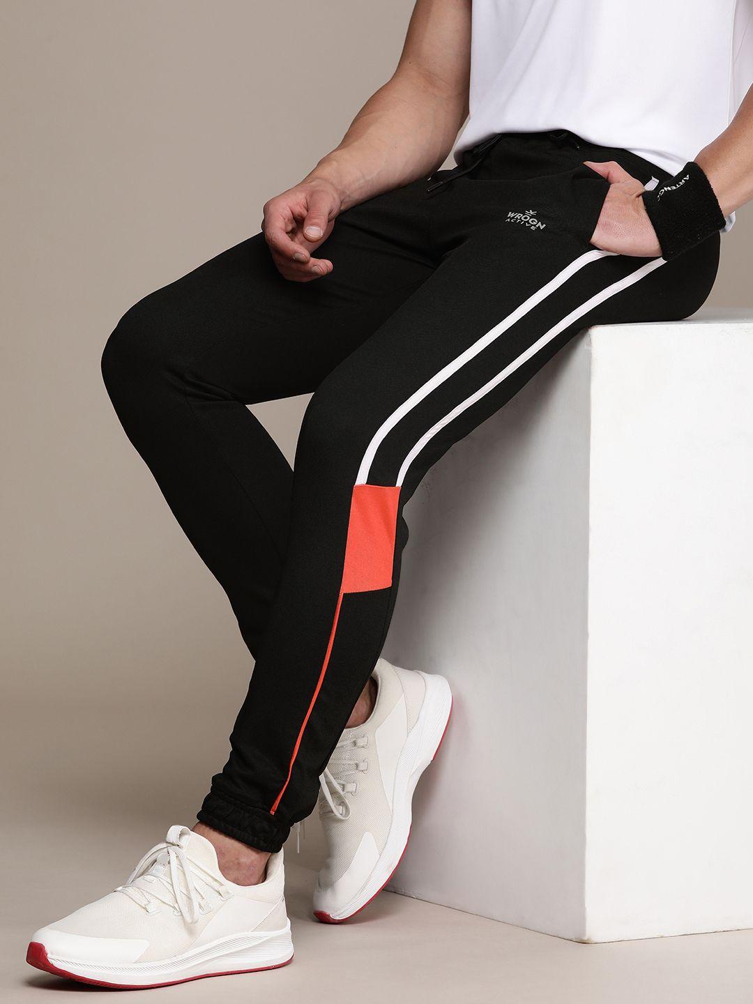wrogn-active-men-brand-logo-printed-mid-rise-knitted-joggers-with-side-stripes