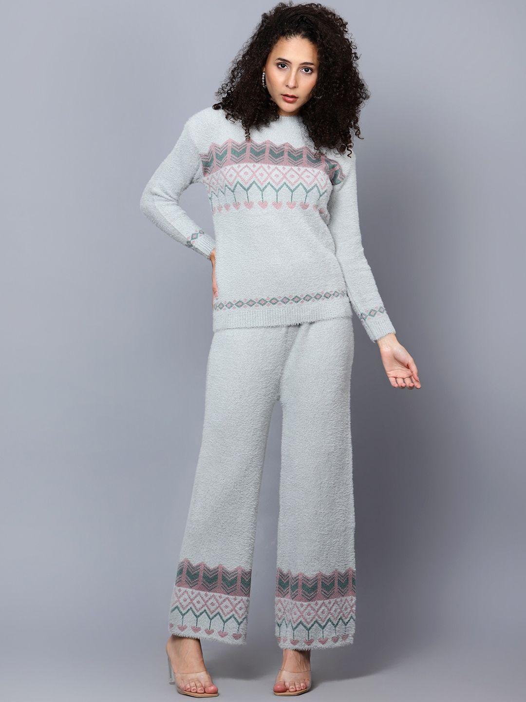 chemistry-fair-isle-printed-round-neck-sweater-&-trousers