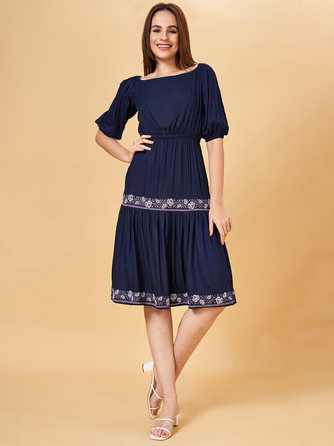 honey-by-pantaloons-embroidered-boat-neck-puff-sleeve-fit-&-flare-knee-length-dress