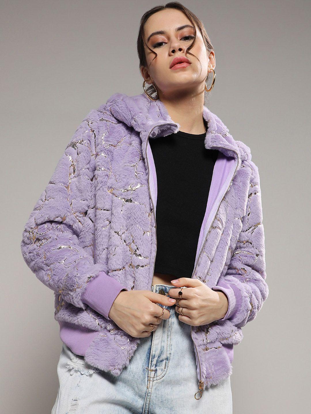 campus-sutra-purple-self-design-windcheater-faux-fur-trim-bomber-jacket