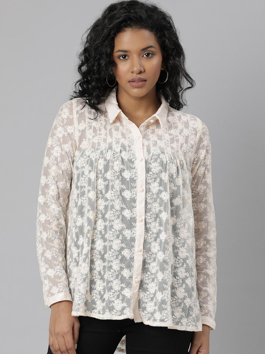 showoff-floral-embroidered-shirt-collar-semi-sheer-shirt-style-top