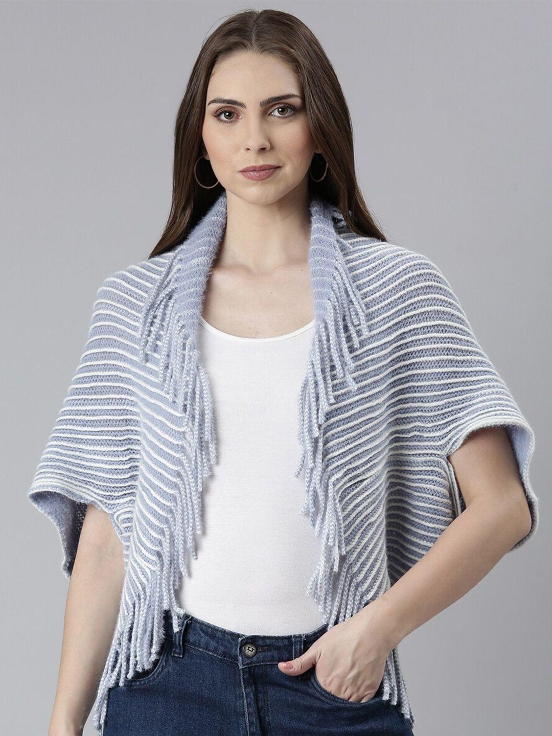 showoff-self-design-striped-front-open-acrylic-poncho