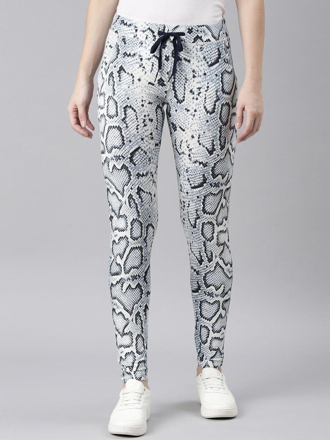 showoff-women-animal-textured-stretchable-mid-rise-slim-fit-track-pant