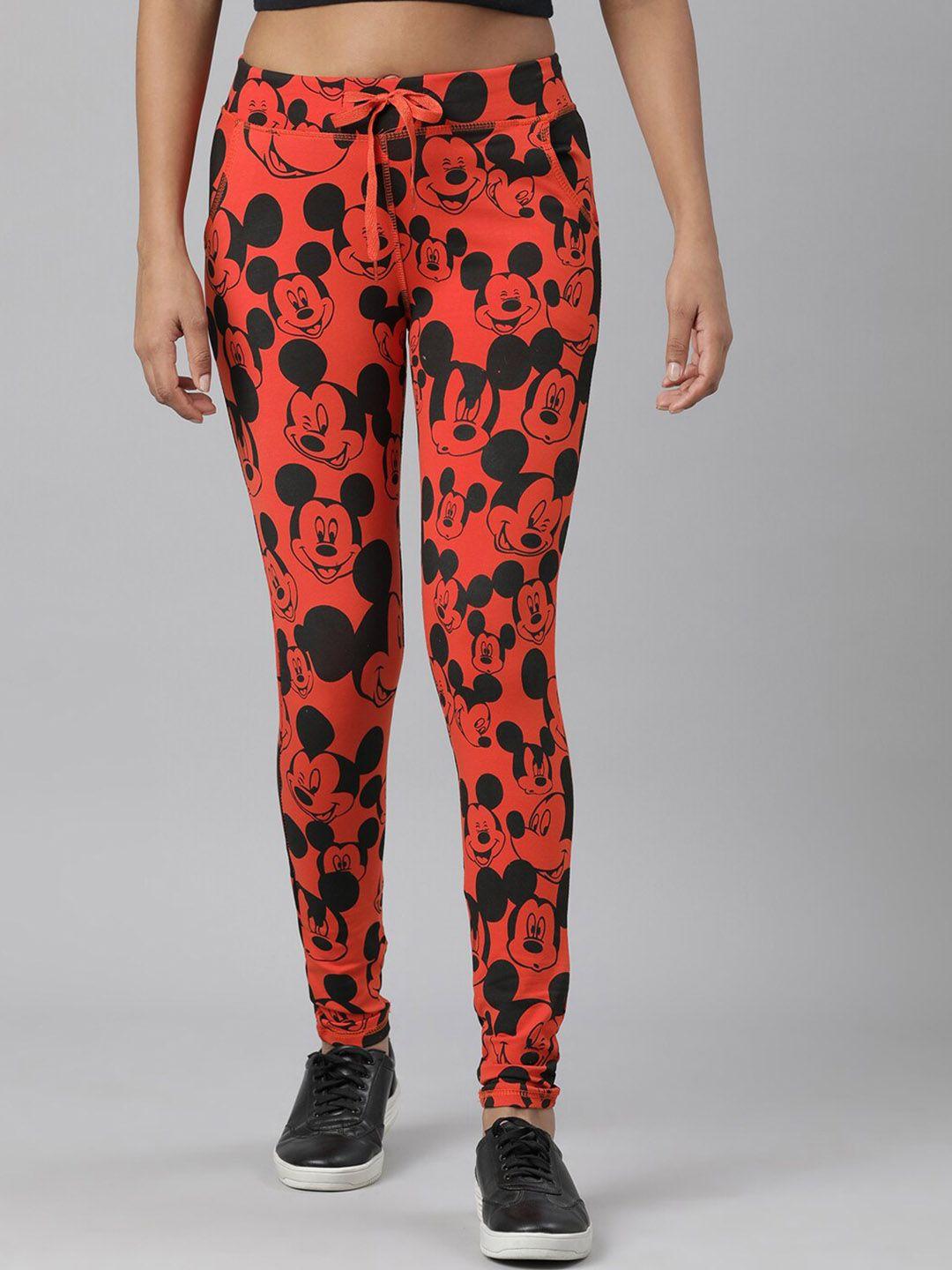 showoff-women-slim-fit-mid-rise-mickey-mouse-printed-track-pant