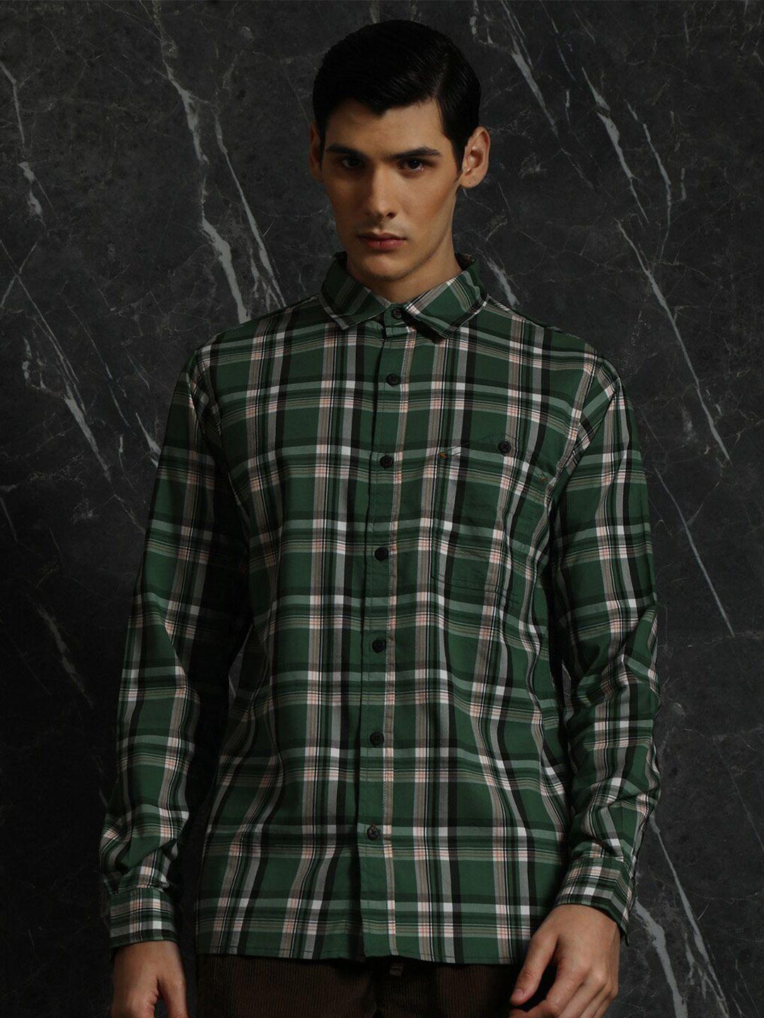 breakbounce-green-tartan-checked--long-sleeves-cotton-casual-shirt