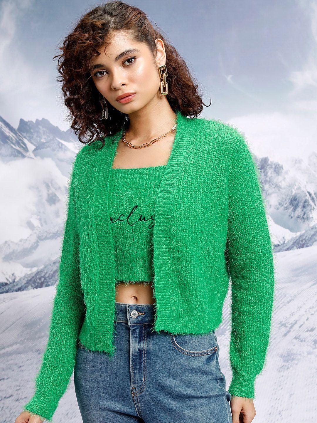 tokyo-talkies-green-typography-printed-shoulder-strap-pullover-sweater-with-shrug