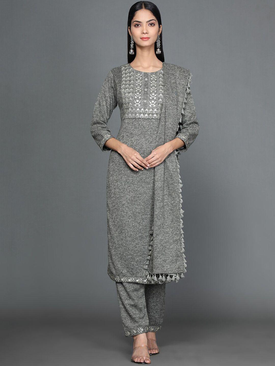 kalini-abstract-printed-sequinned-pure-wool-kurta-with-trousers-&-with-dupatta