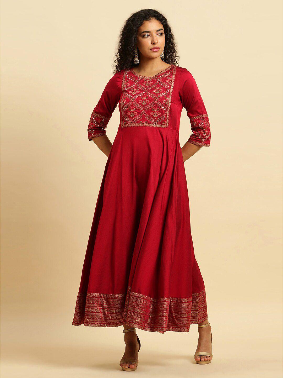 w-red-floral-embroidered-round-neck-sequinned-fit-&-flare-maxi-ethnic-dress