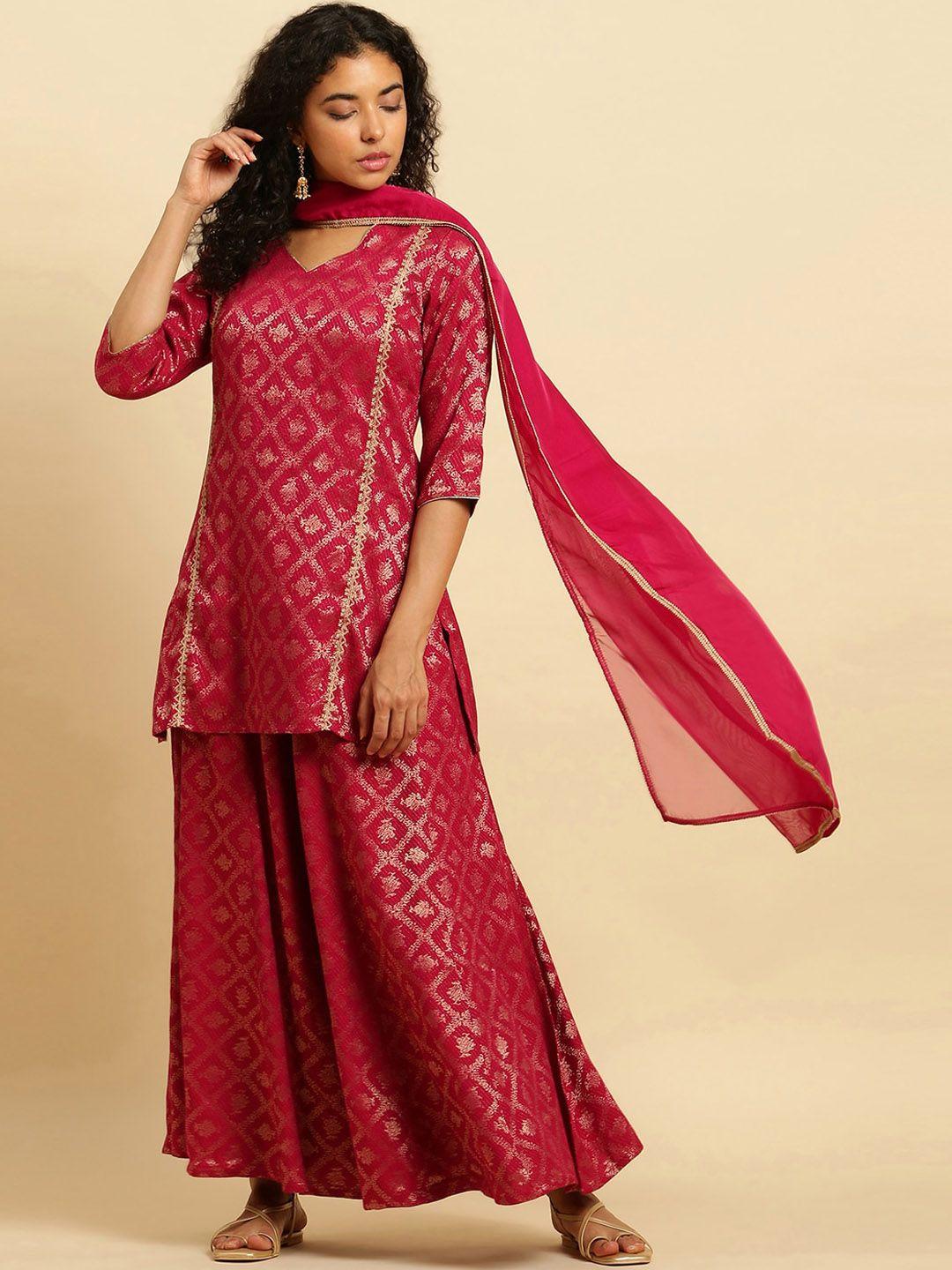 w-women-ethnic-motifs-woven-design-v-neck-straight-kurta-&-trousers-with-dupatta