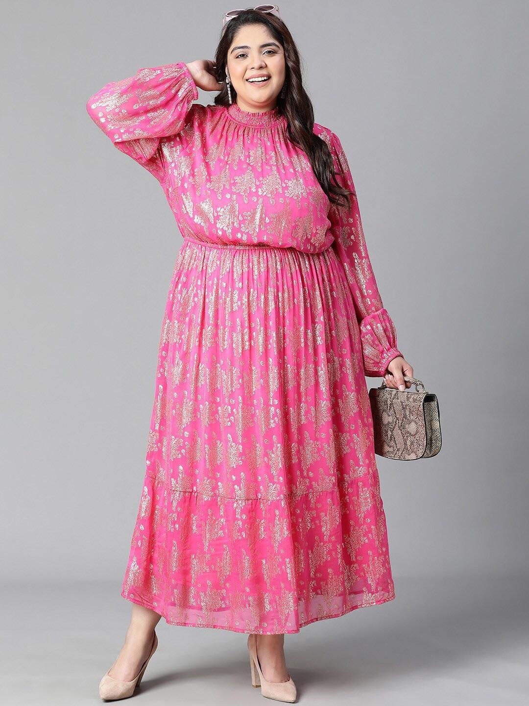 oxolloxo-plus-size-floral-printed-puff-sleeves-fit-and-flare-maxi-dress