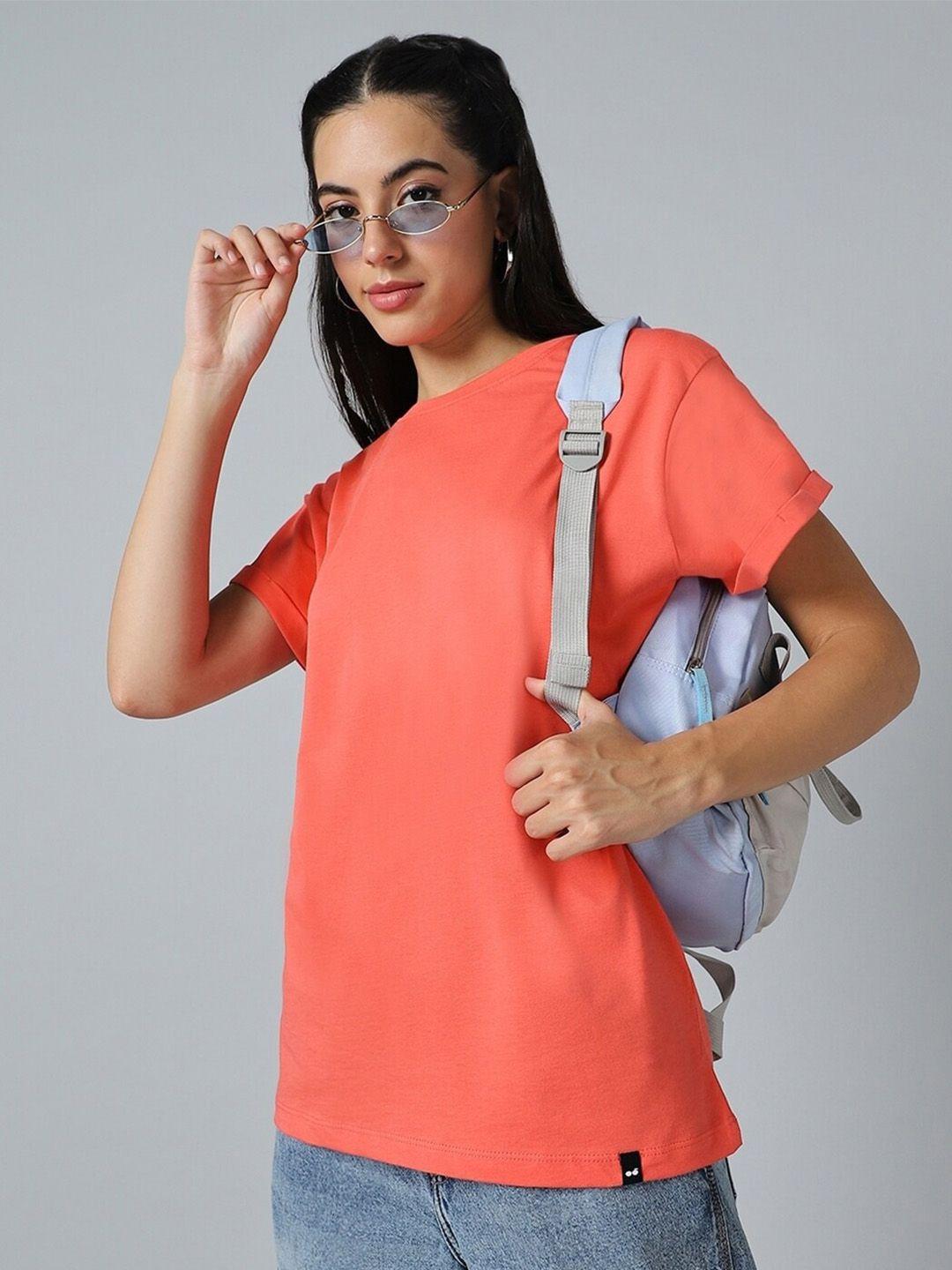 bewakoof-coral-round-neck-short-sleeves-cotton-relaxed-fit-t-shirt