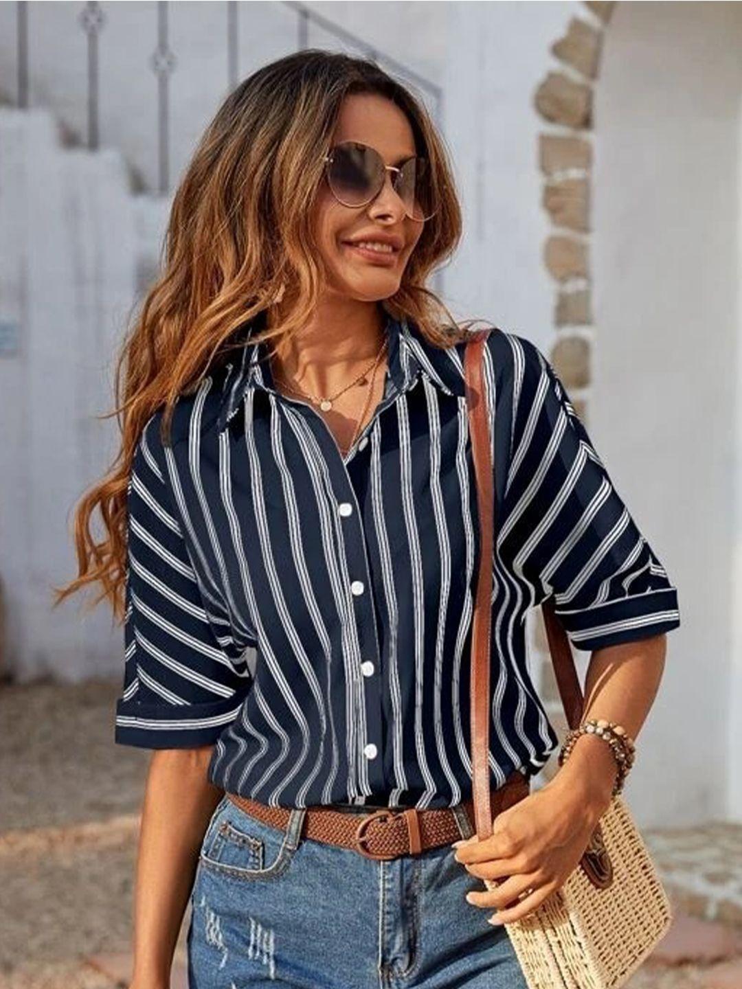 slyck-women-navy-blue-comfort-opaque-striped-casual-shirt