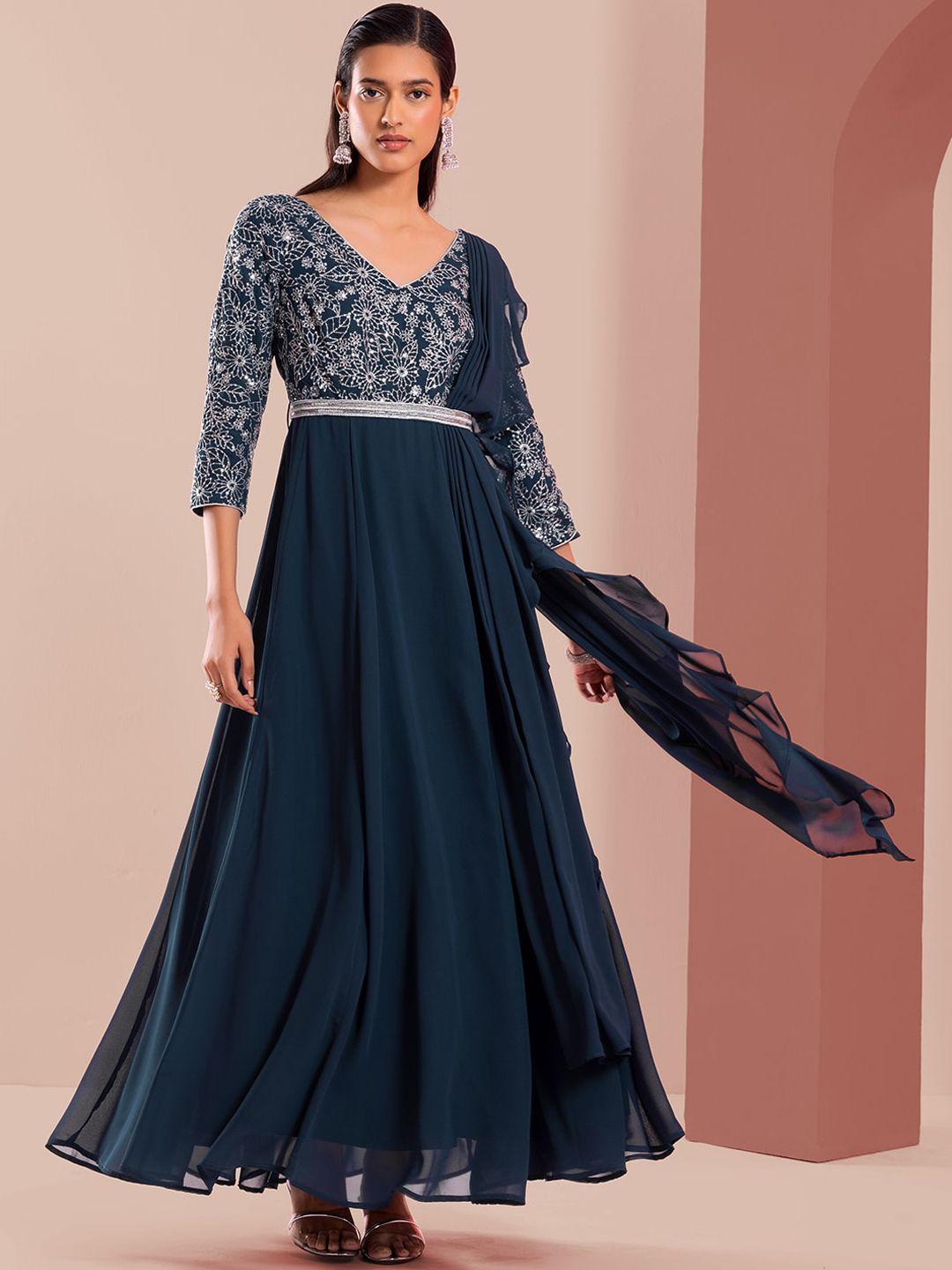 indya-x-nachiket-floral-embroidered-maxi-ethnic-dress-with-attached-drape-and-belt
