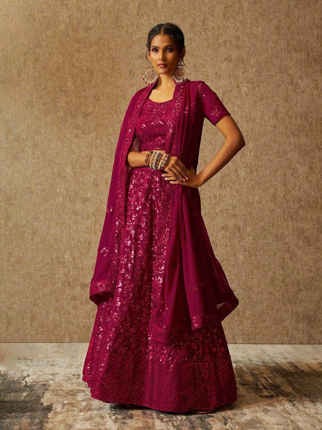 soch-fuchsia-embellished-sequinned-pure-georgette-unstitched-lehenga-with-blouse-&-dupatta