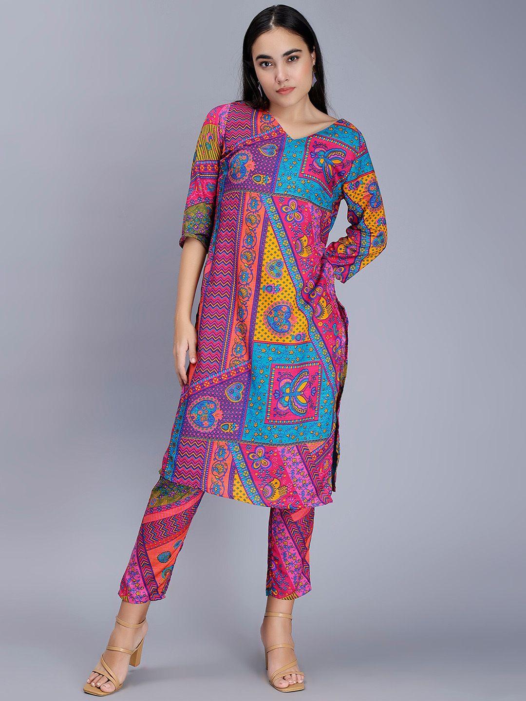 soan-ethnic-motifs-printed-v-neck-straight-kurta-with-trousers