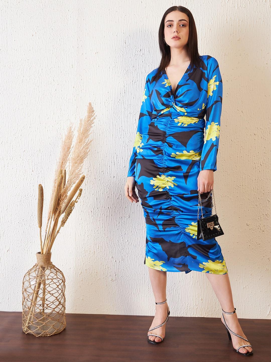 antheaa-blue-floral-printed-v-neck-bodycon-dress