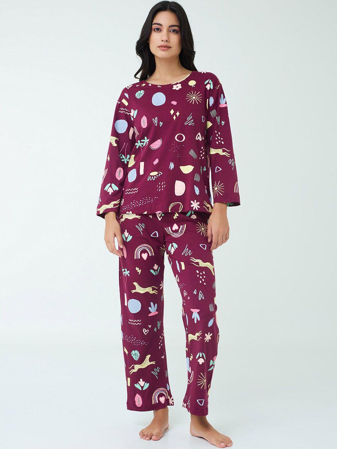 i-like-me-red-printed-round-neck-pure-cotton-night-suit