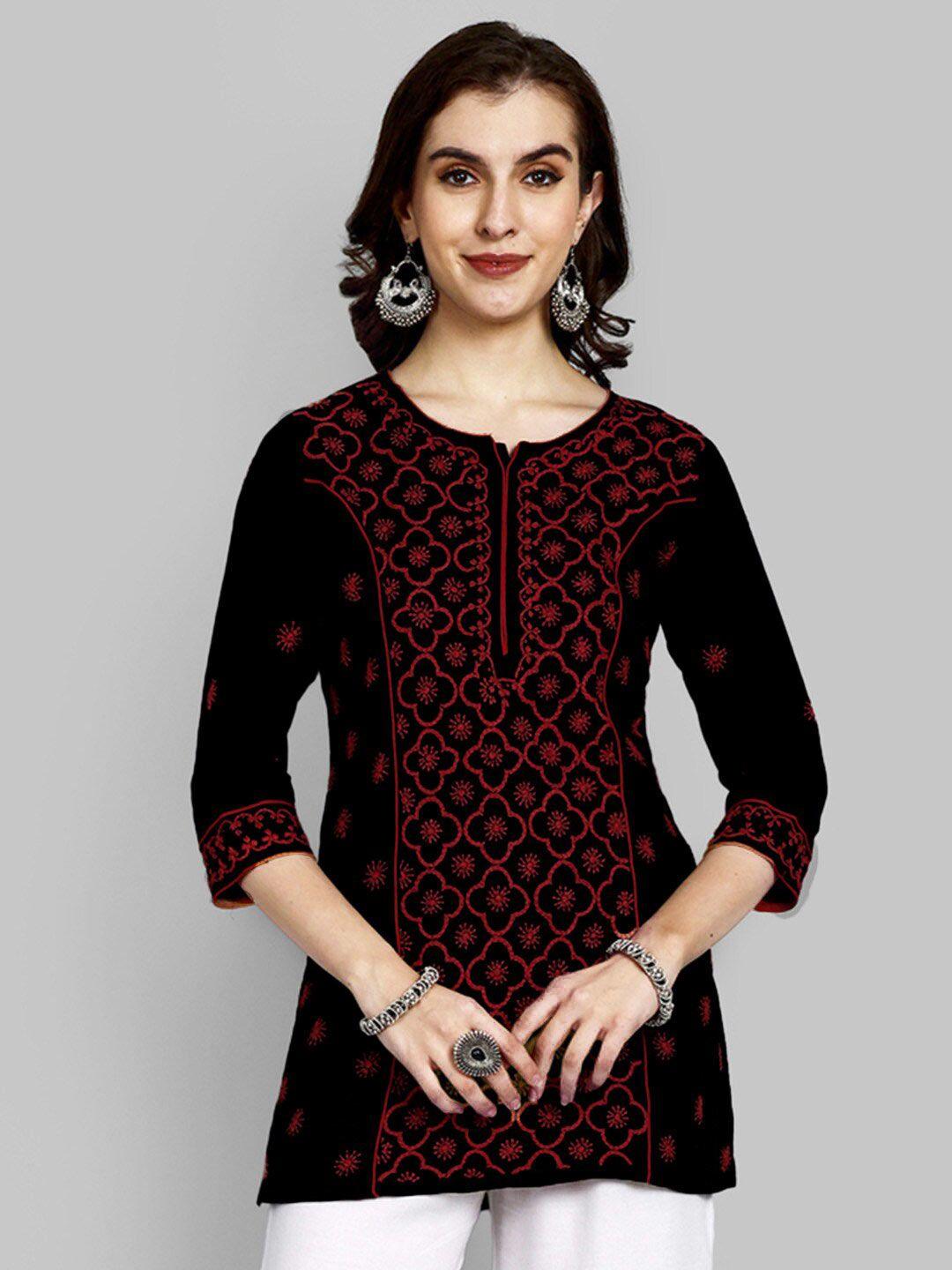 ada-black-&-maroon-ethnic-motifs-embroidered-thread-work-pure-cotton-thread-work-kurti