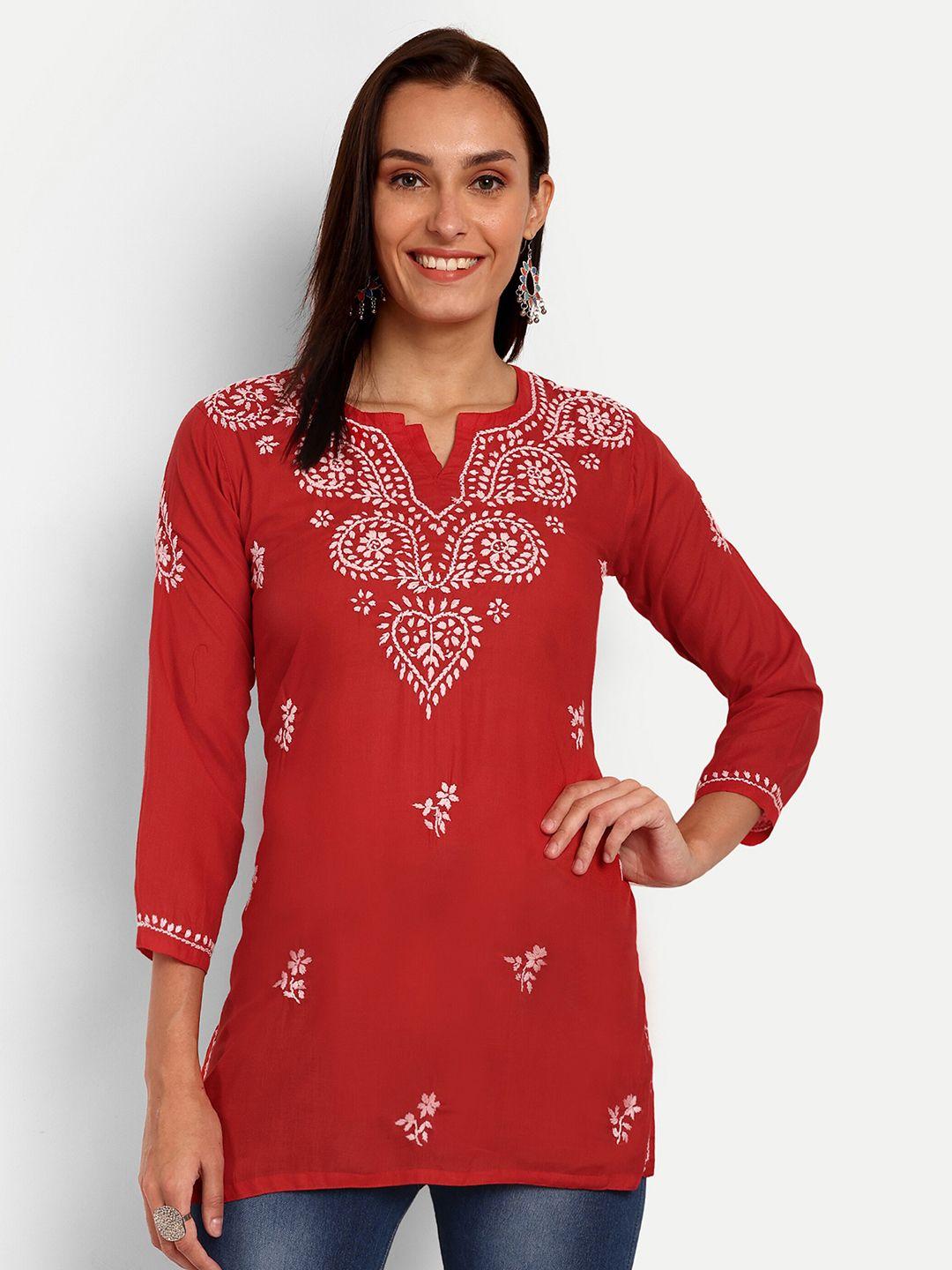 ada-red-&-white-ethnic-motifs-embroidered-thread-work-pure-cotton-thread-work-kurti