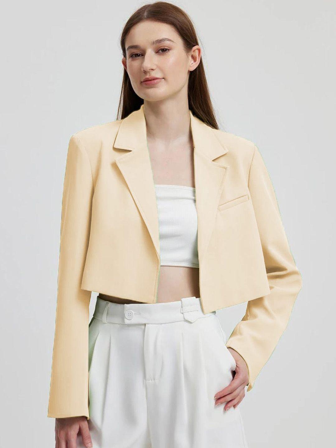 kotty-beige-crop-notched-lapel-collar-regular-fit-blazer