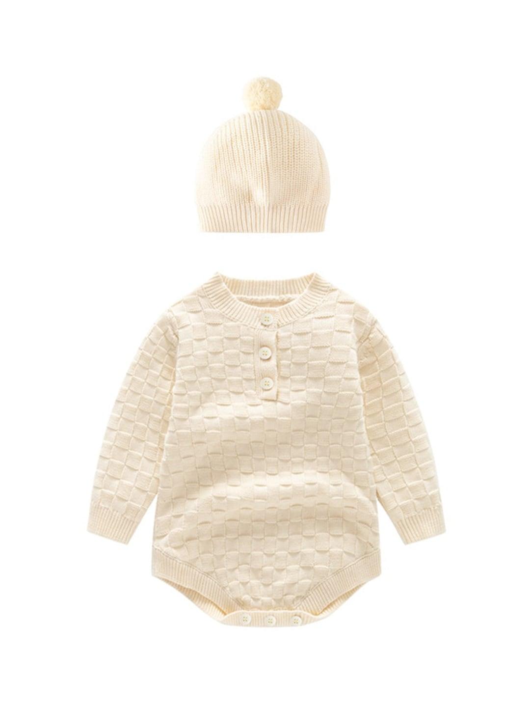 stylecast-off-white-infant-kids-knitted-cotton-rompers-with-beanie