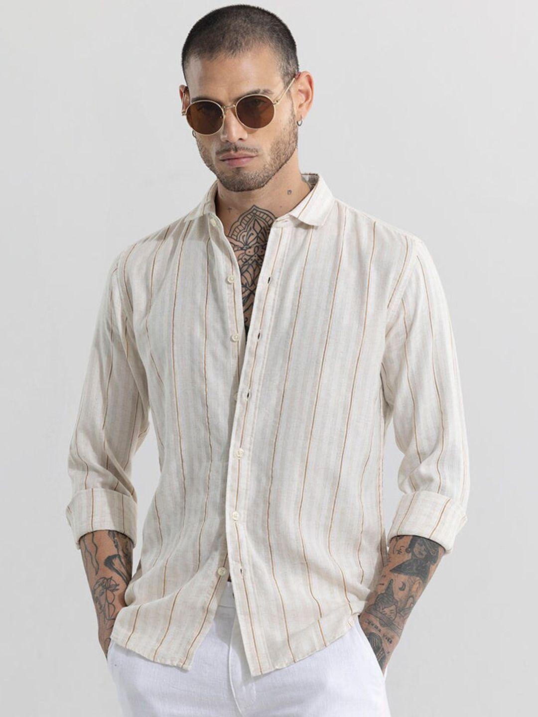 snitch-cream-coloured-classic-slim-fit-vertical-striped-linen-cotton-casual-shirt