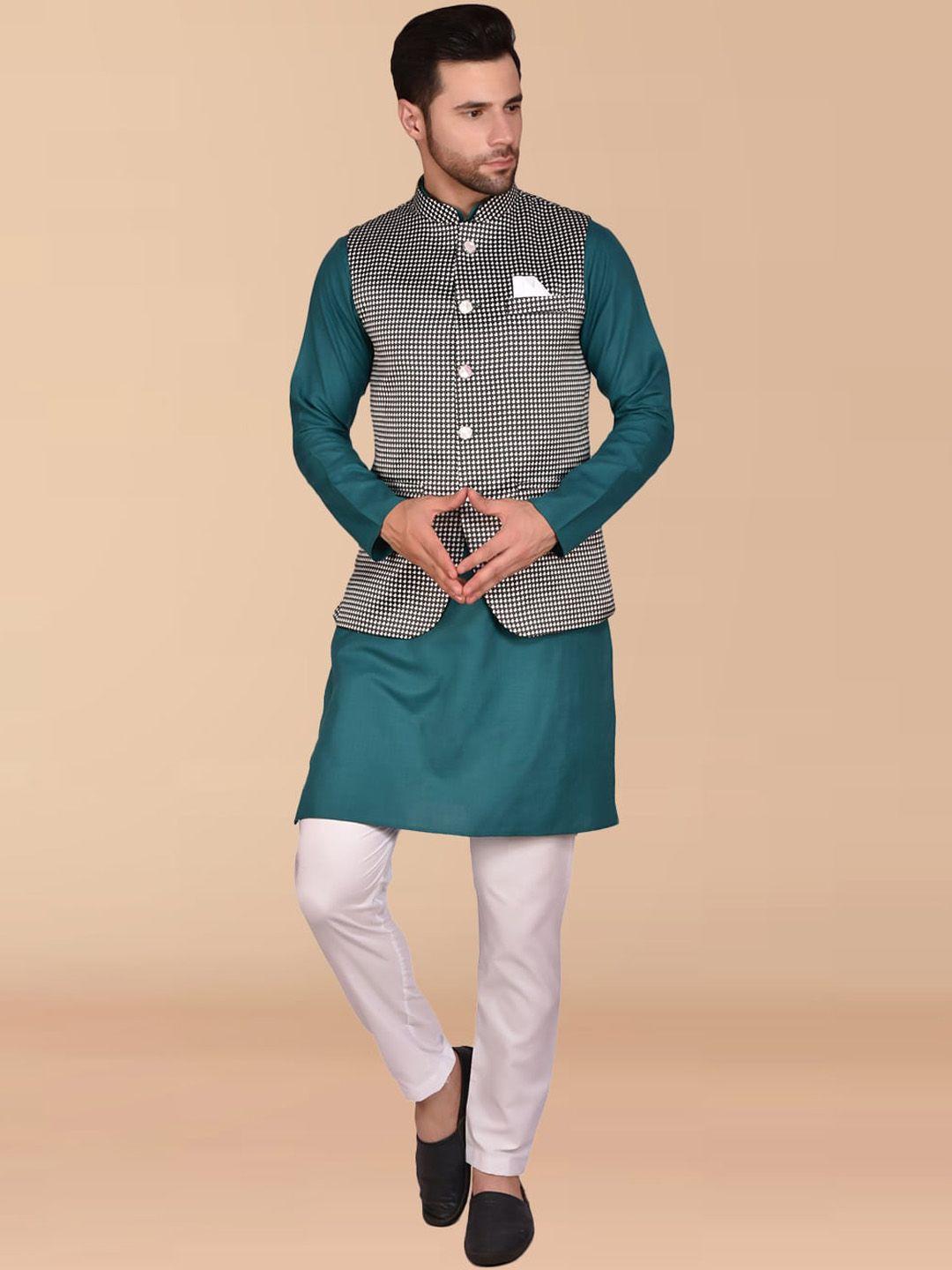 printcultr-mandarin-collar-pure-cotton-straight-kurta-&-trousers-with-nehru-jacket