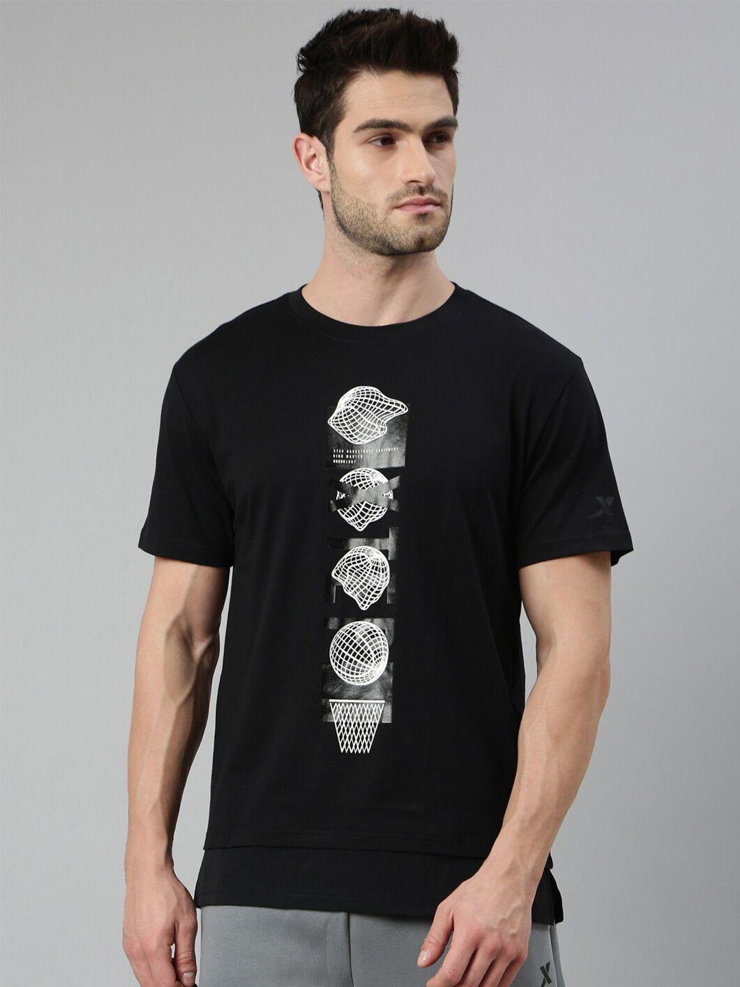 xtep-men-black-printed-cowl-neck-moisture-wicking-slim-fit-t-shirt