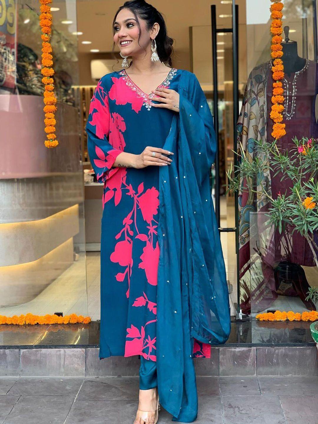 kalini-floral-printed-v-neck-beads-and-stones-kurta-with-trousers-&-dupatta
