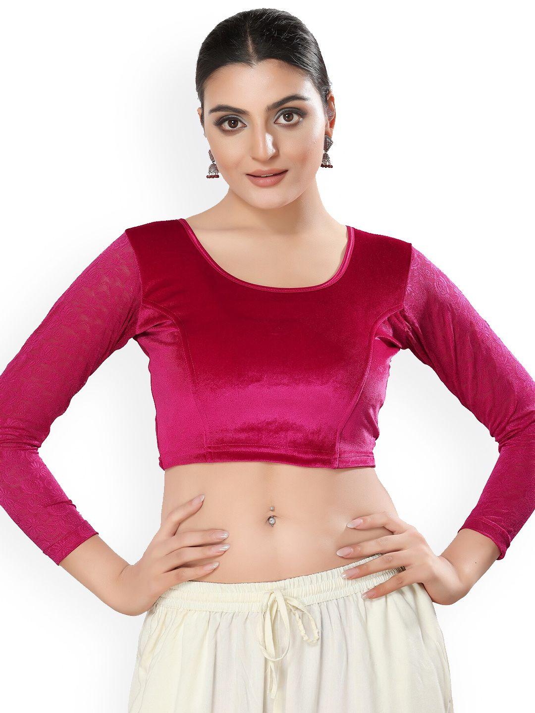 salwar-studio-long-sleeves-velvet-stretchable-saree-blouse