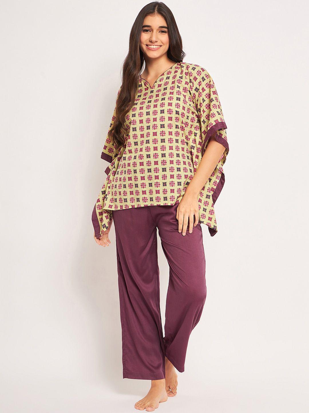 the-kaftan-company-floral-printed-v-neck-pure-cotton-night-suit