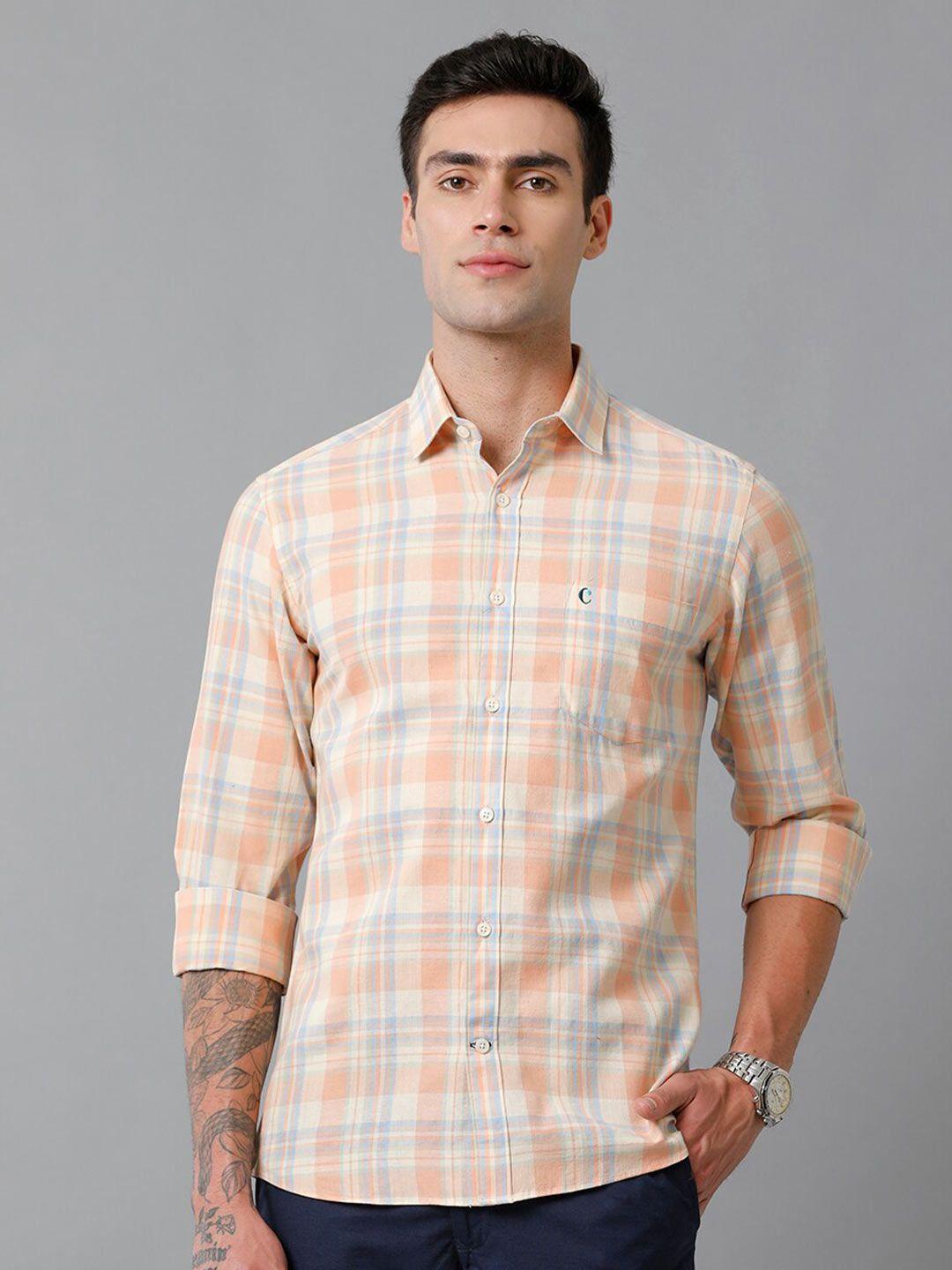 cavallo-by-linen-club-contemporary-slim-fit-tartan-checked-cotton-&-linen-casual-shirt