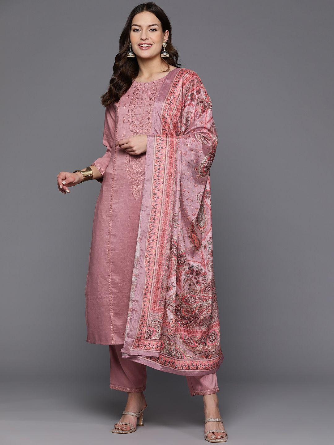 indo-era-women-floral-embroidered-regular-thread-work-kurta-with-trousers-&-dupatta