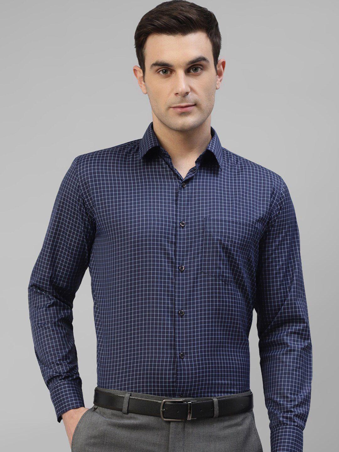 english-navy-smart-slim-fit-micro-checked-formal-shirt