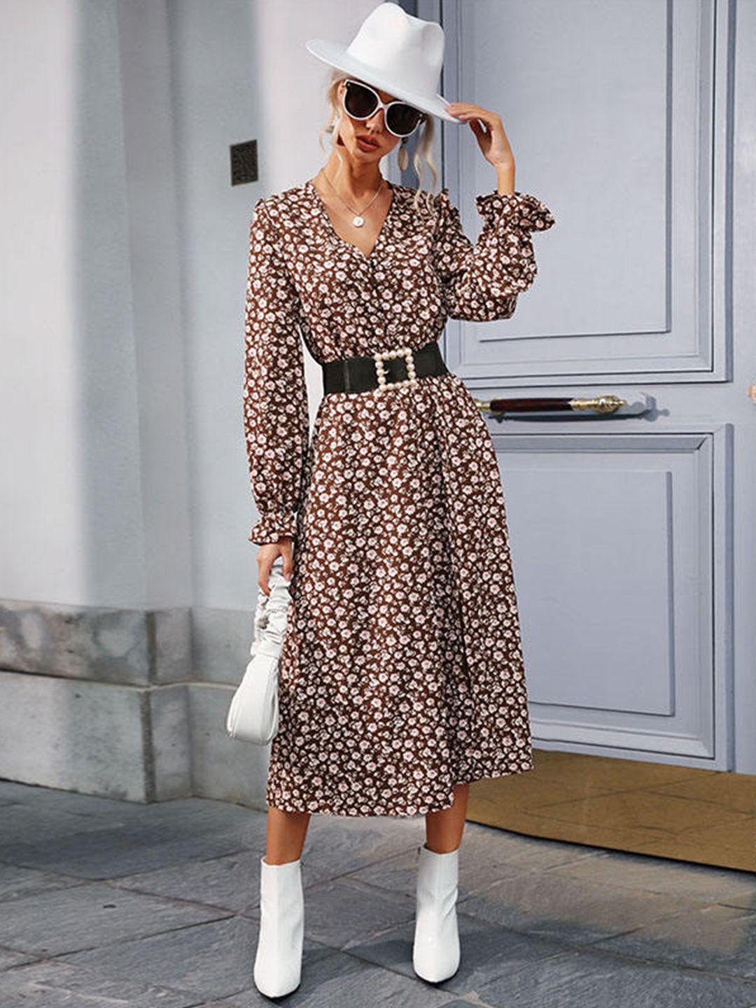 stylecast-brown-&-white-floral-printed-a-line-midi-dress