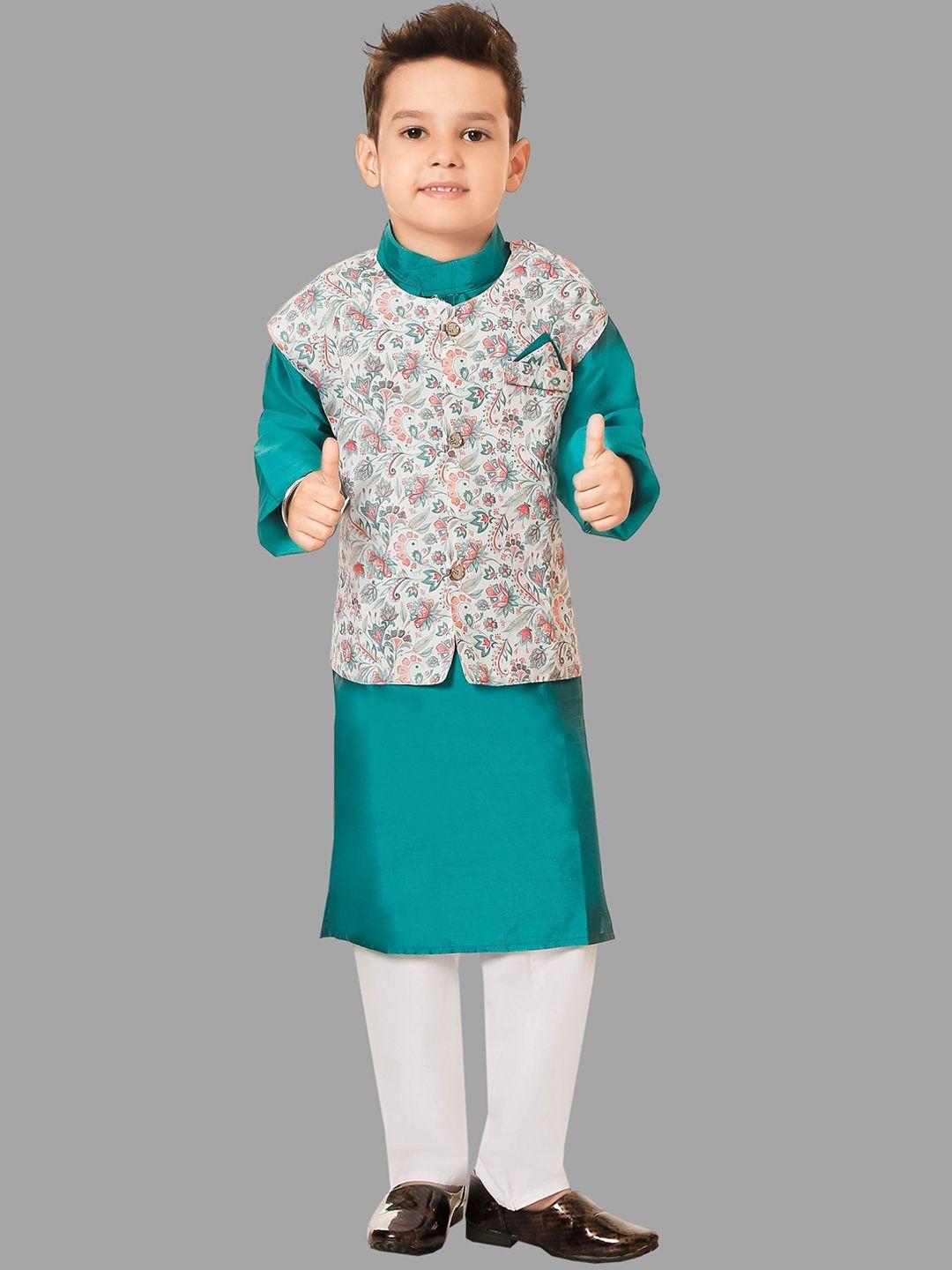 baesd-infant-boys-band-collar-kurta-with-pyjamas-and-printed-waistcoat