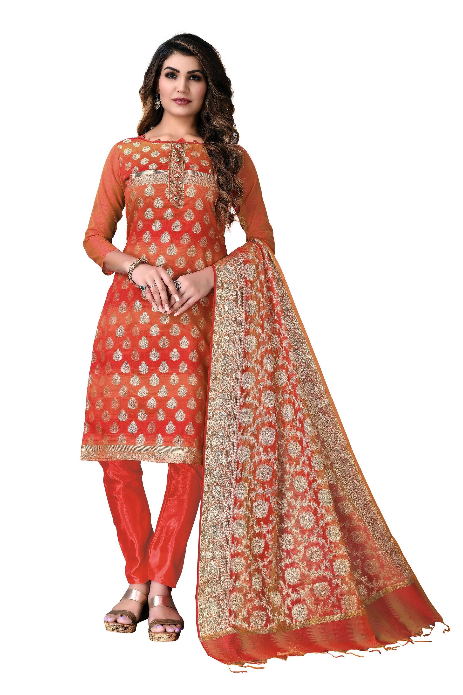 manvaa-red-unstitched-dress-material