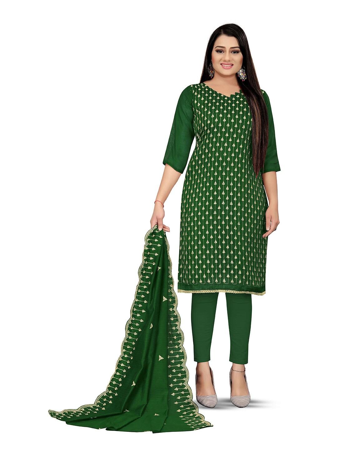 manvaa-green-embroidered-unstitched-dress-material