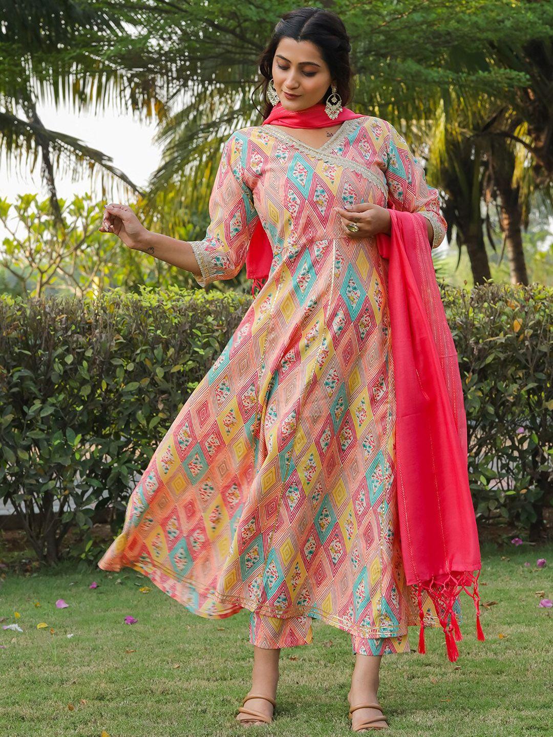 tikhi-imli-women-pink-printed-angrakha-sequinned-pure-cotton-kurta-with-trousers-&-with-dupatta