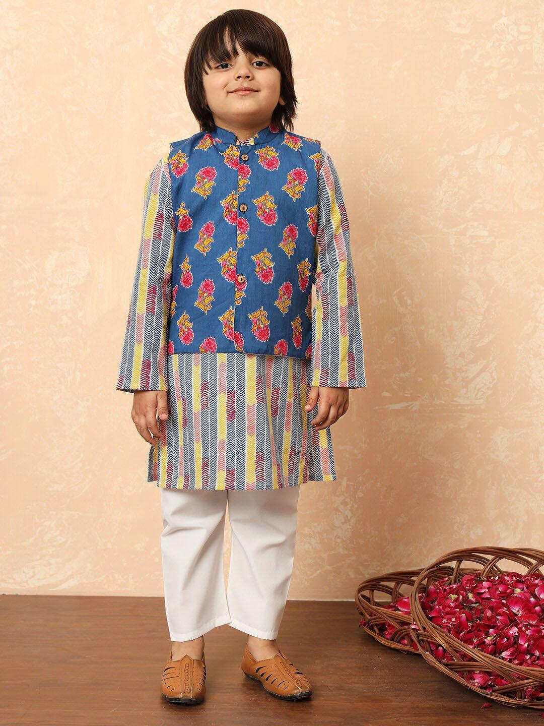 readiprint-fashions-boys-blue-floral-printed-regular-pure-cotton-kurta-with-pyjamas