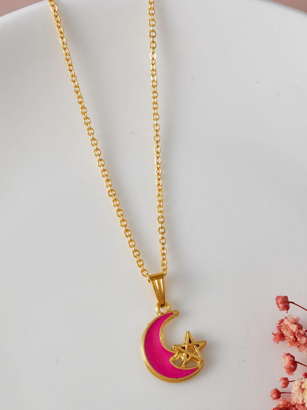 dressberry-women-gold-plated-moon-shaped-pendant-with-chain