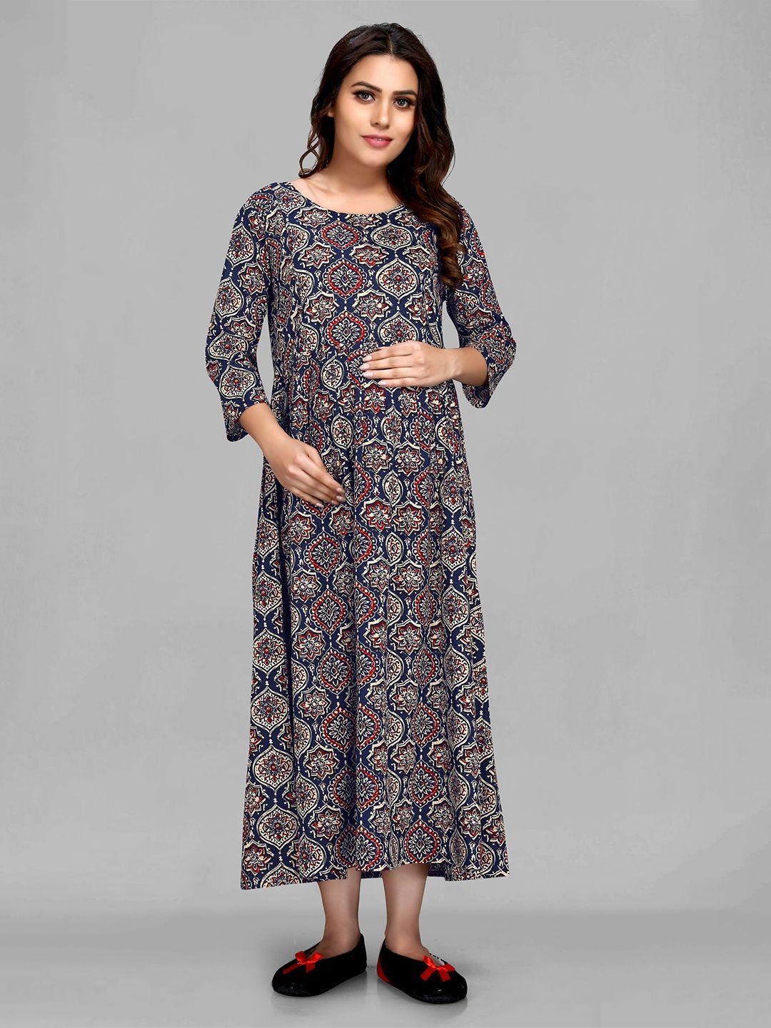 maiyee-ethnic-motifs-printed-round-neck-maternity-fit-&-flare-maxi-ethnic-dress