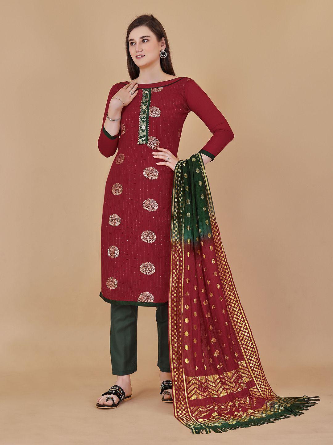 manvaa-red-unstitched-dress-material